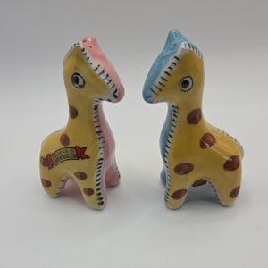 Charming Yellow and Pink Ceramic Giraffe Salt And Pepper Shakers